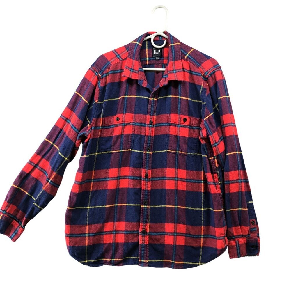 Gap Midweight Flannel Shirt Mens XL Red Blue‎ Plaid Soft Button Down Outdoors